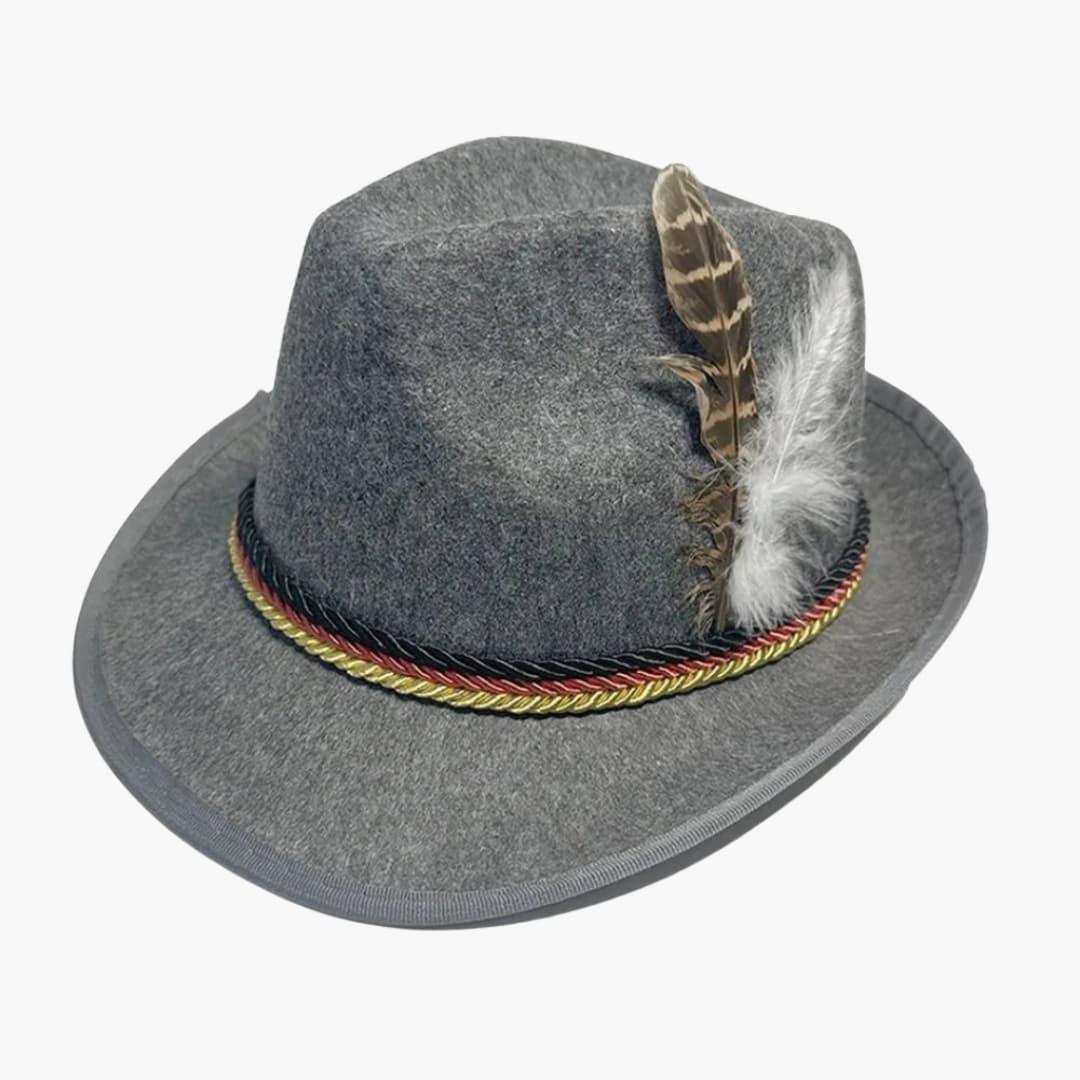 Sombrero bávaro unisex con pluma y cordón trenzado
