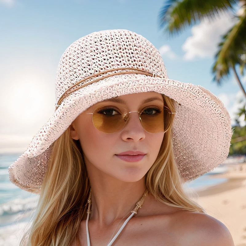 Sombrero de sol tipo fedora plegable de ala ancha para mujer – Versátil