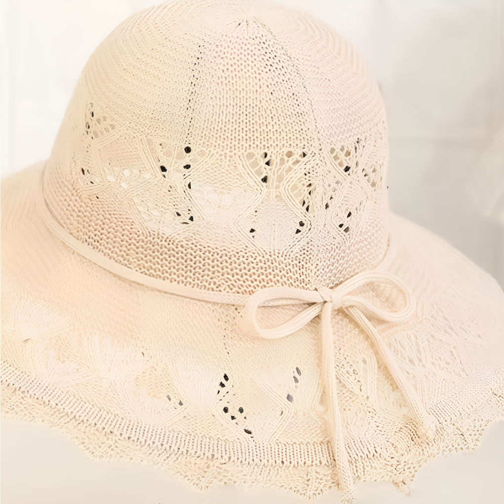 Sombrero para el sol para mujer de ala ancha con detalles de ganchillo