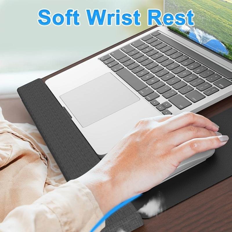 Soporte ergonómico para ordenador portátil con reposamuñecas y ranuras para dispositivos