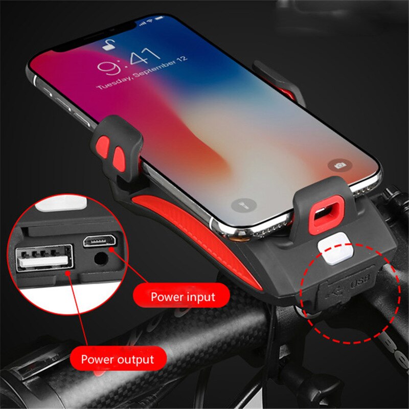 Soporte multifunción de móvil para bicicleta con luz y batería externa