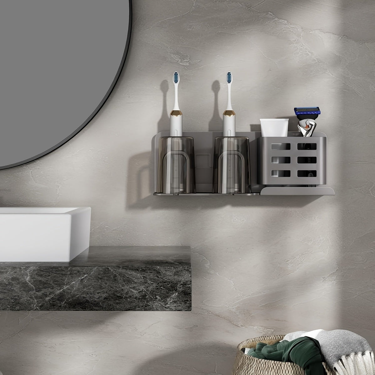 Soporte Mural de Aluminio para Cepillo de Dientes Eléctrico – Organizador de Baño con Orificios de Drenaje