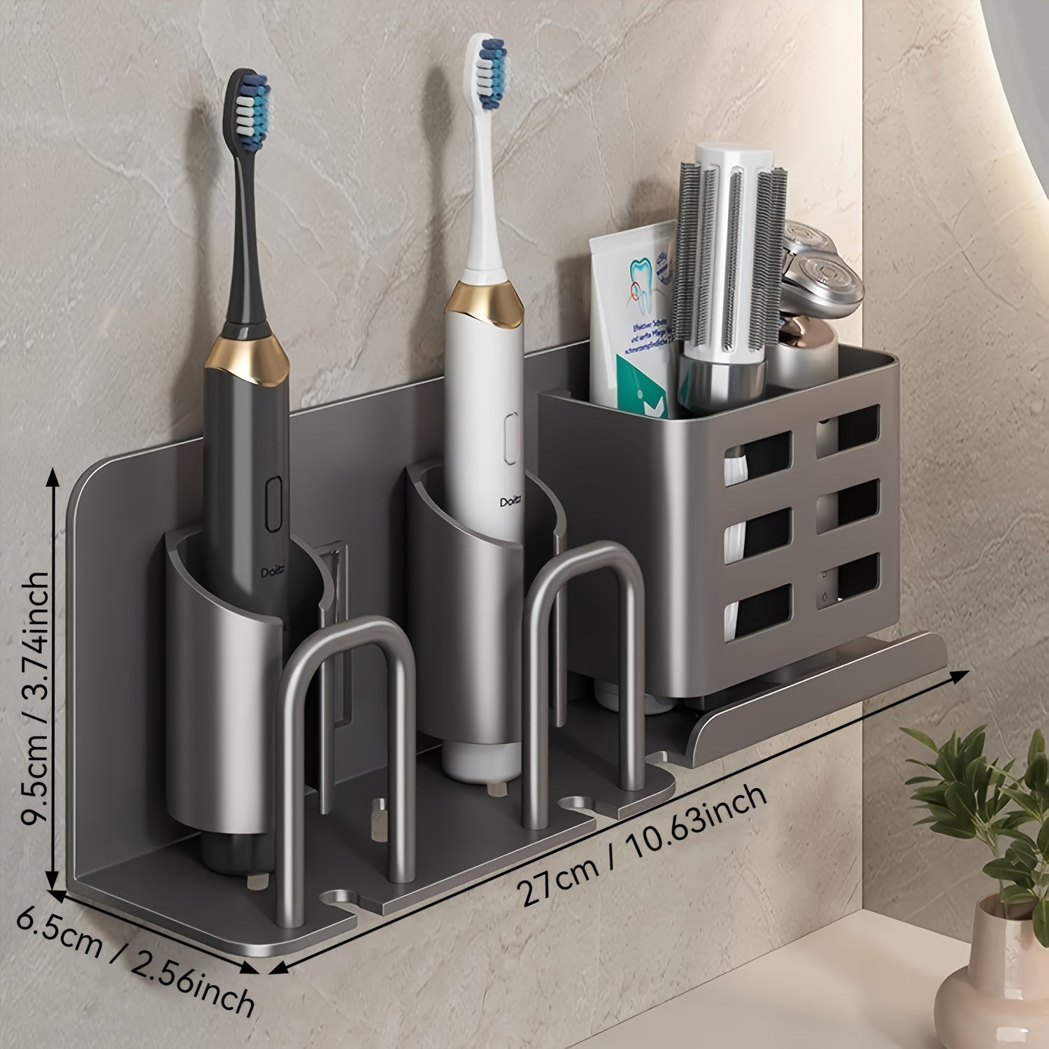 Soporte Mural de Aluminio para Cepillo de Dientes Eléctrico – Organizador de Baño con Orificios de Drenaje