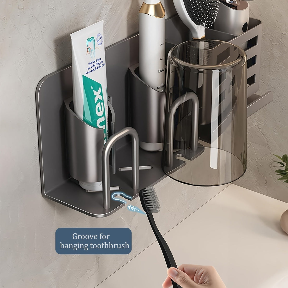 Soporte Mural de Aluminio para Cepillo de Dientes Eléctrico – Organizador de Baño con Orificios de Drenaje
