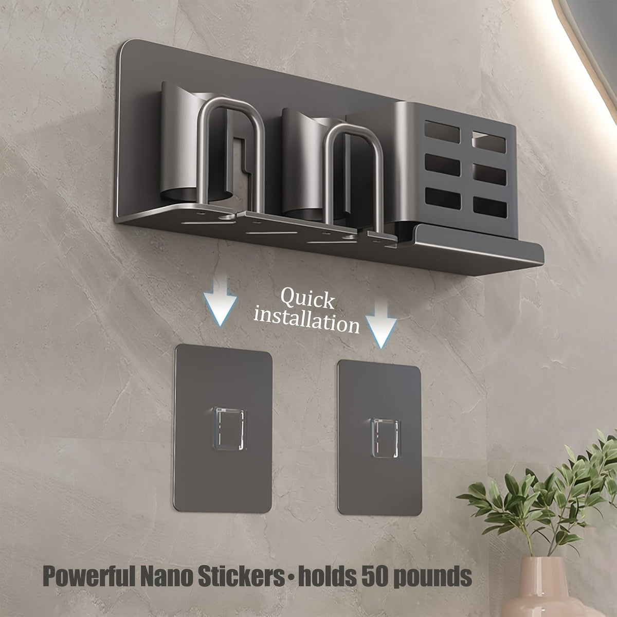 Soporte Mural de Aluminio para Cepillo de Dientes Eléctrico – Organizador de Baño con Orificios de Drenaje