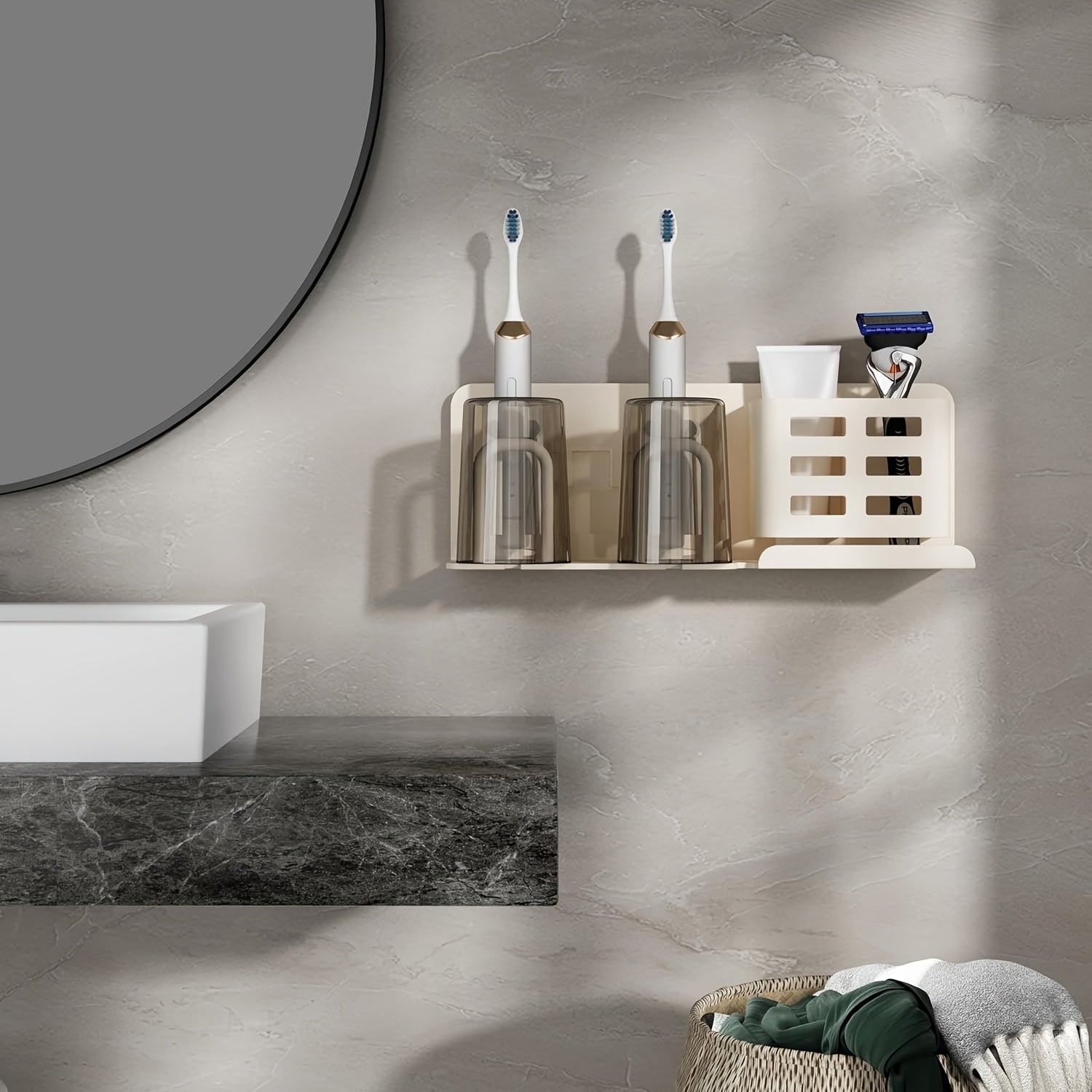Soporte Mural de Aluminio para Cepillo de Dientes Eléctrico – Organizador de Baño con Orificios de Drenaje