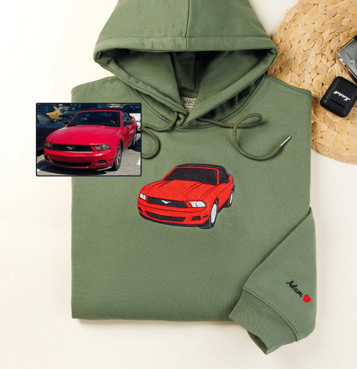 Su coche favorito, con un elegante bordado