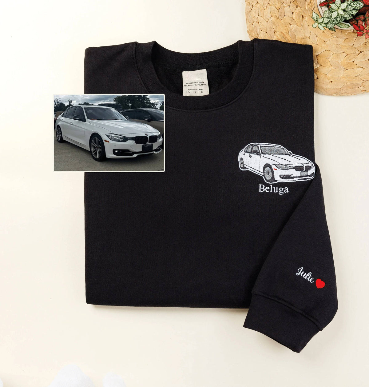Su coche favorito, con un elegante bordado