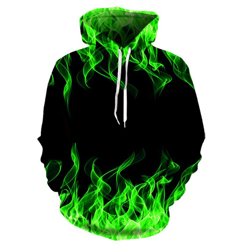 Sudadera con capucha con diseño exclusivo de llamas y mezcla de materiales innovadora