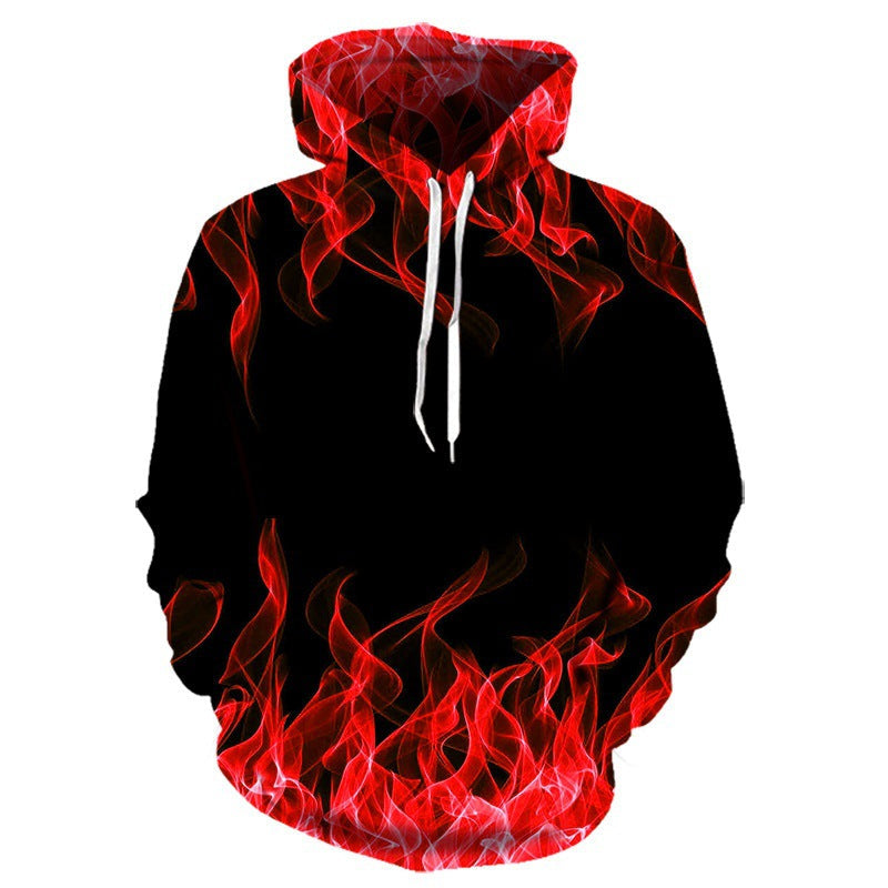 Sudadera con capucha con diseño exclusivo de llamas y mezcla de materiales innovadora