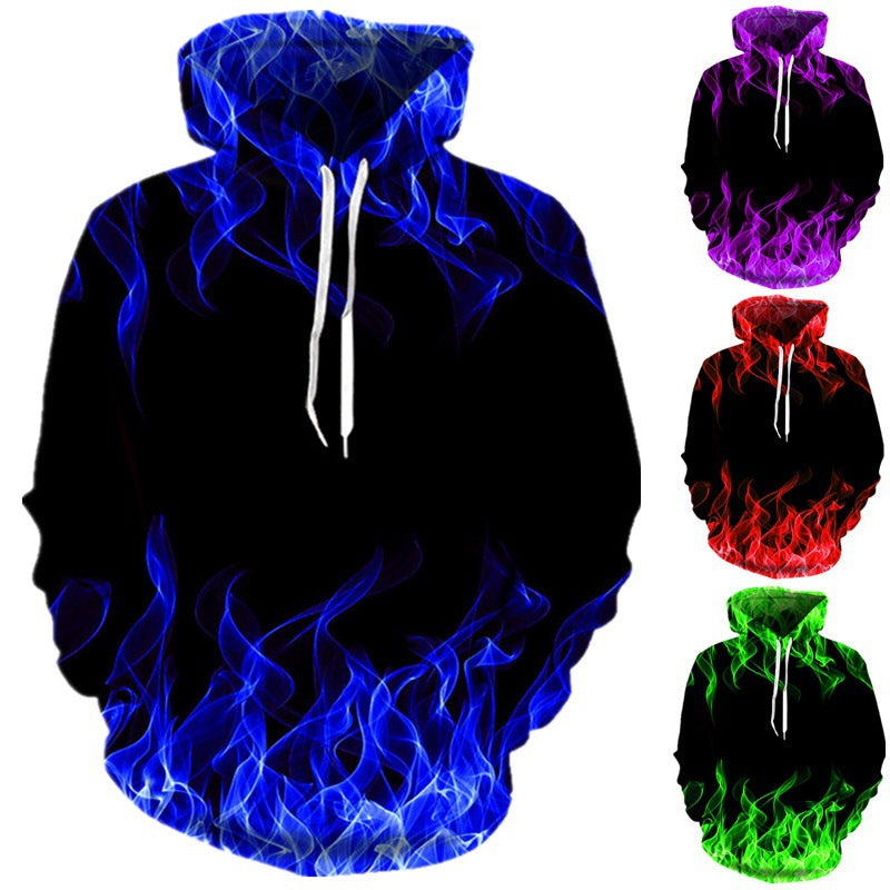 Sudadera con capucha con diseño exclusivo de llamas y mezcla de materiales innovadora
