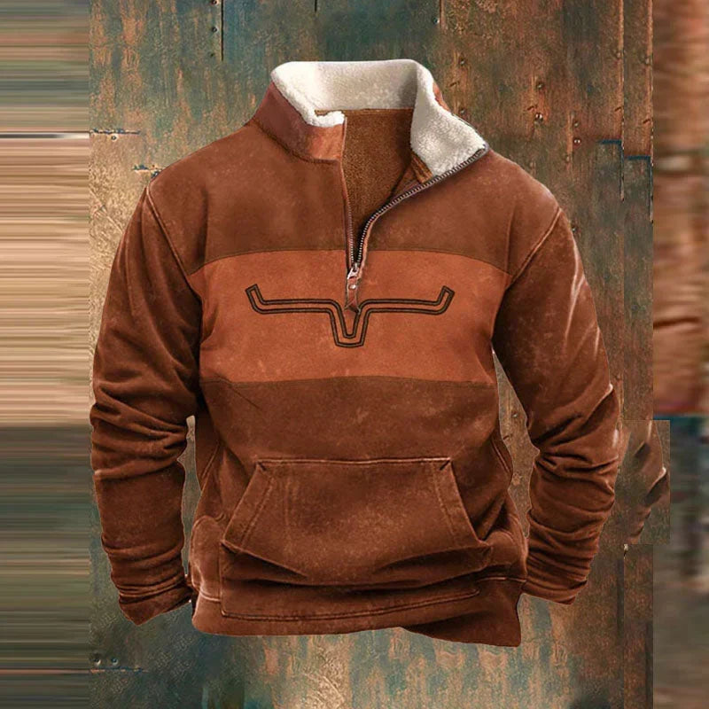 Sudadera de forro polar para hombre de estilo western con cuarto de cremallera