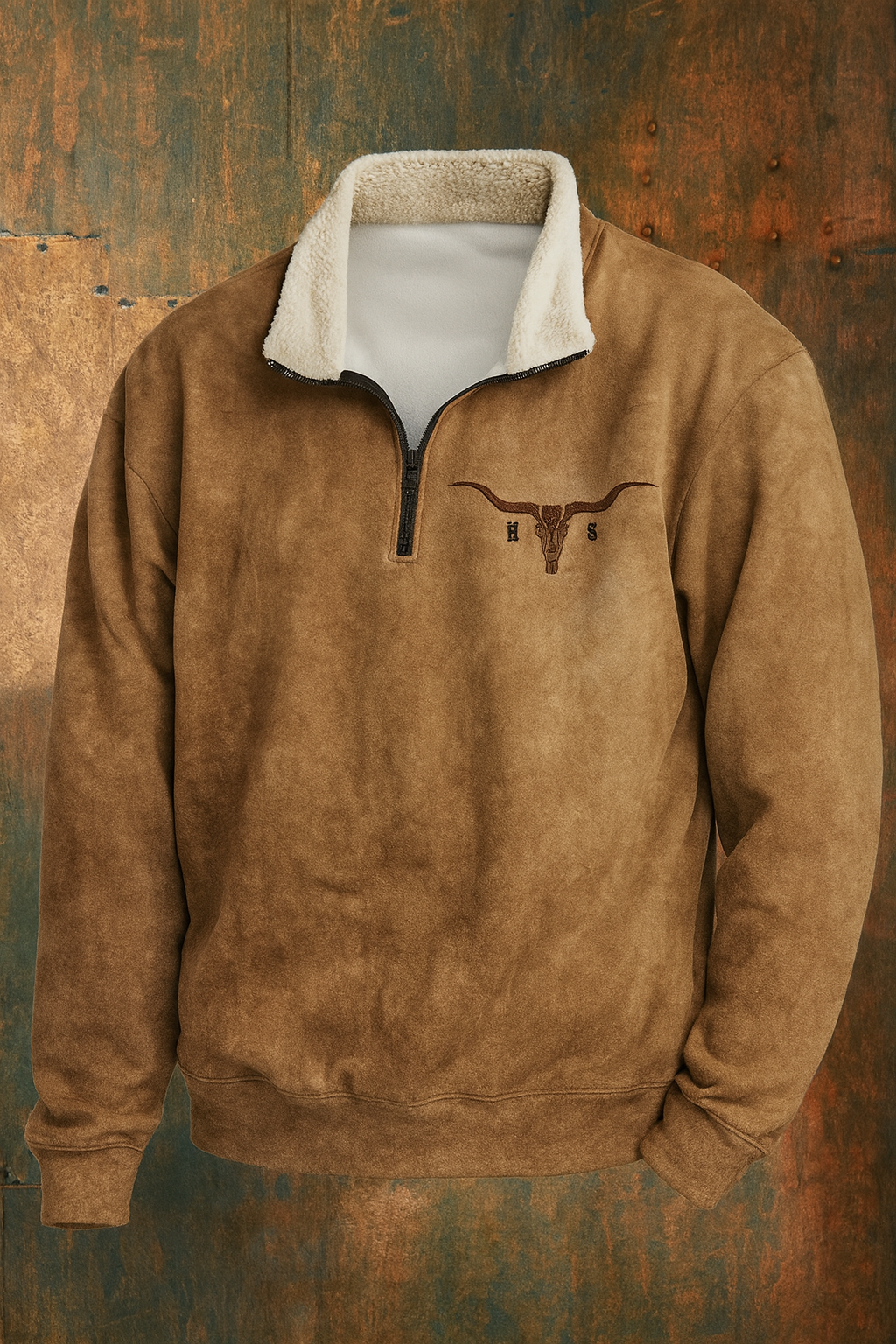 Sudadera de forro polar para hombre de estilo western con cuarto de cremallera