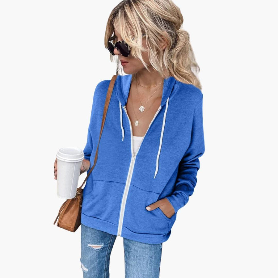 Sudadera de mujer con capucha, cremallera y bolsillos laterales