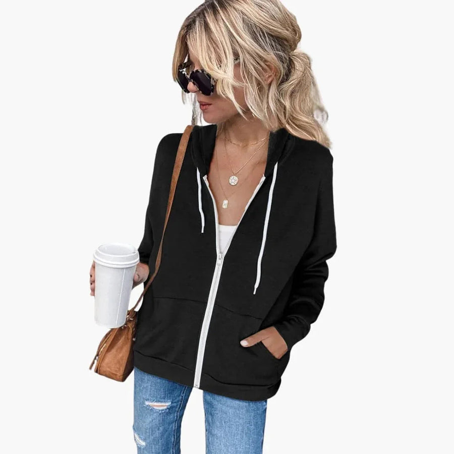 Sudadera de mujer con capucha, cremallera y bolsillos laterales