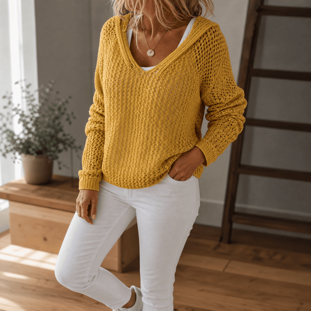 Sudadera de punto calado para mujer