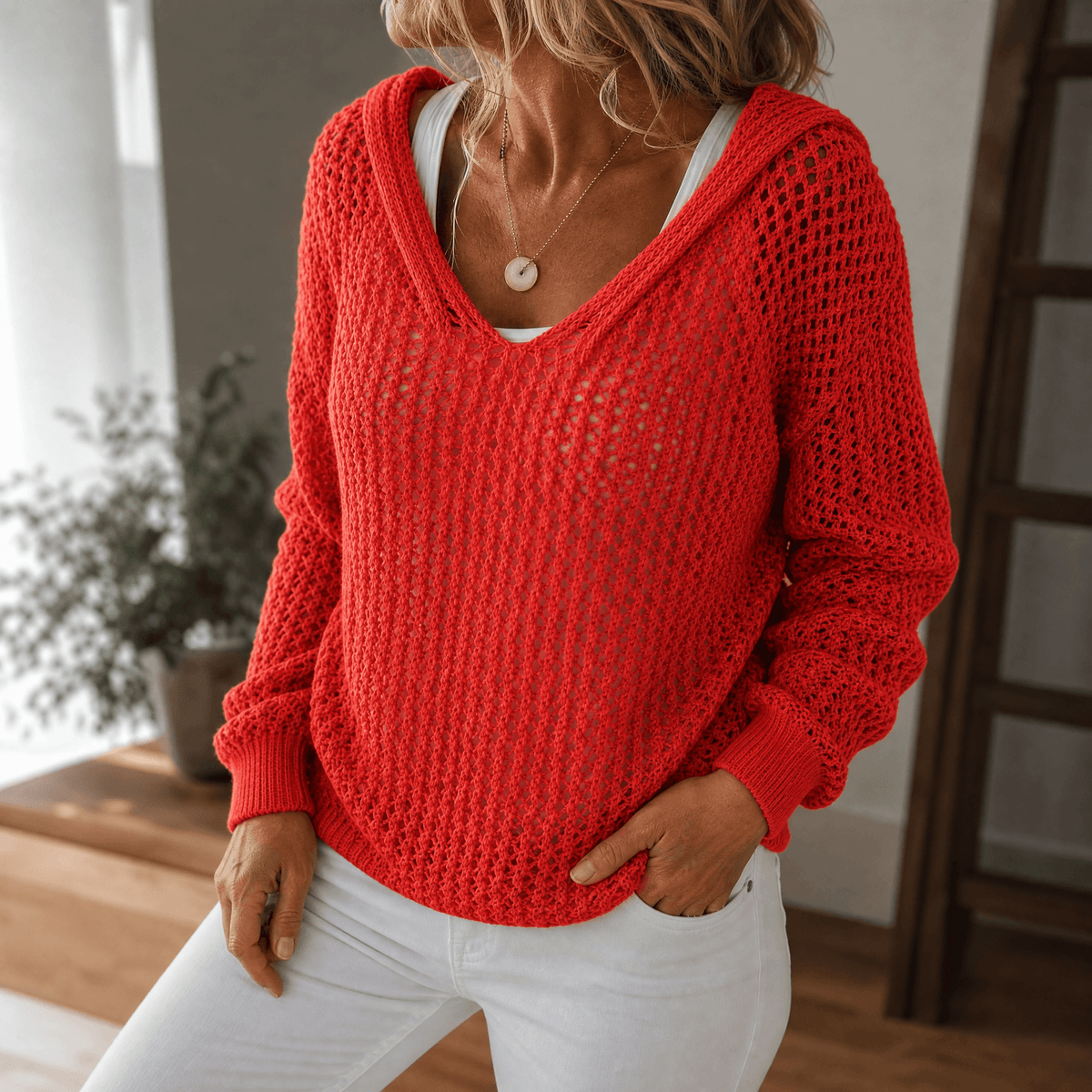 Sudadera de punto calado para mujer