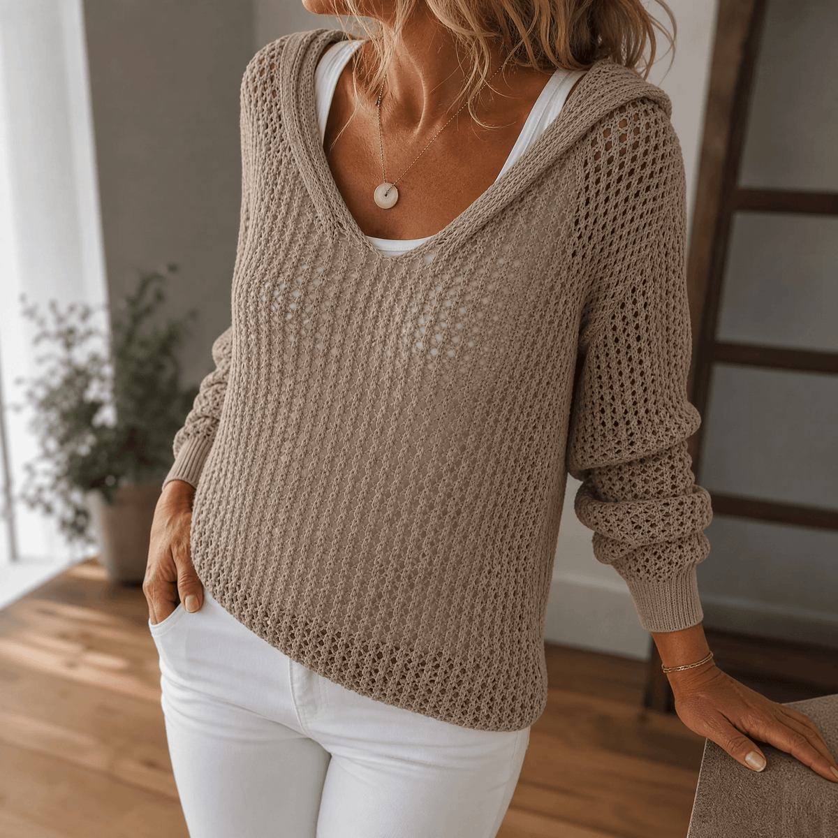 Sudadera de punto calado para mujer