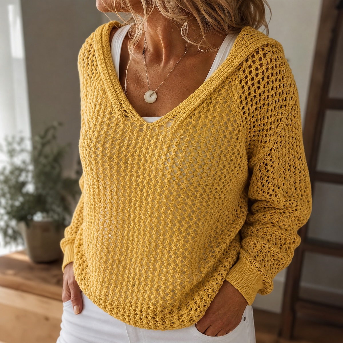 Sudadera de punto calado para mujer