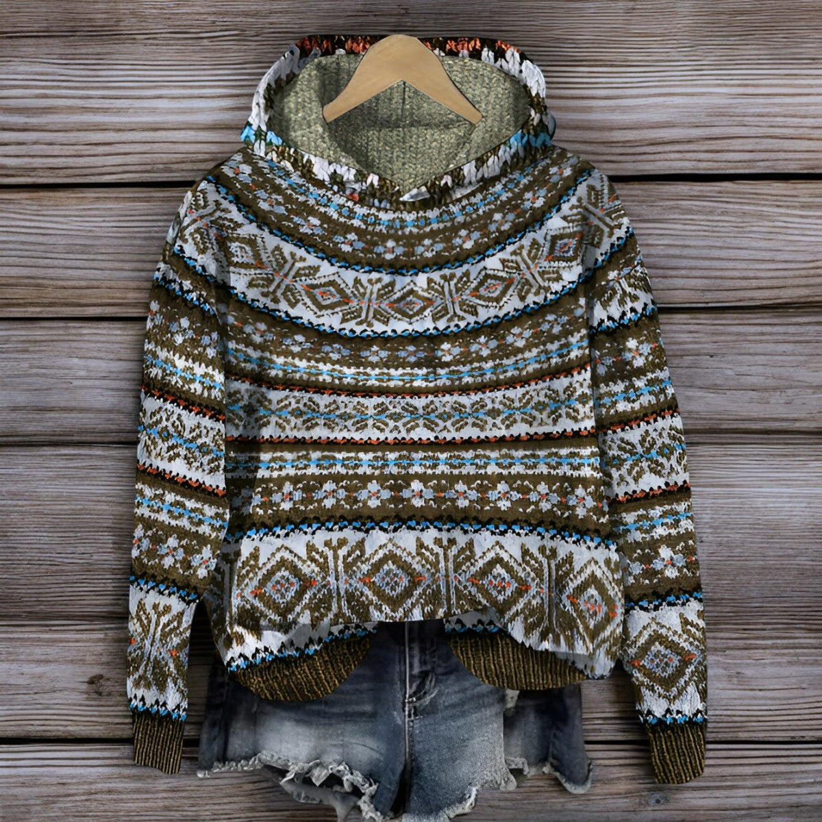 Sudadera de punto con capucha estilo islandés para invierno