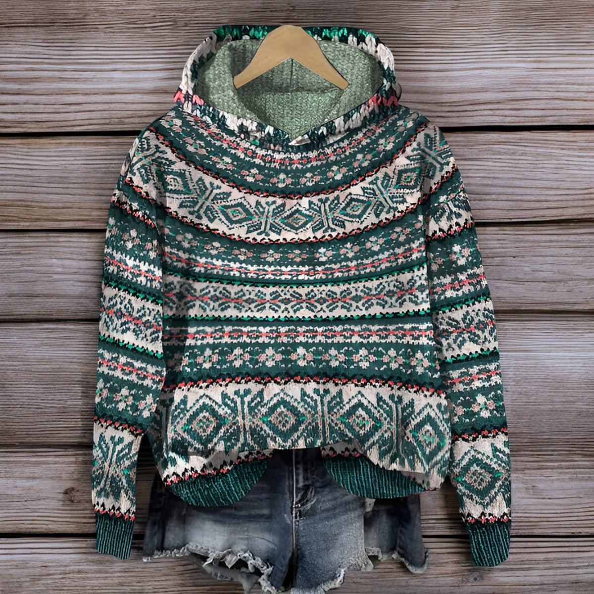 Sudadera de punto con capucha estilo islandés para invierno