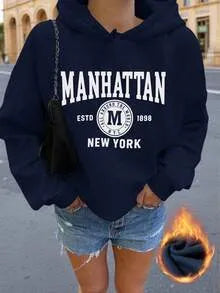 Sudadera informal para mujer con estampado de letras – Azul