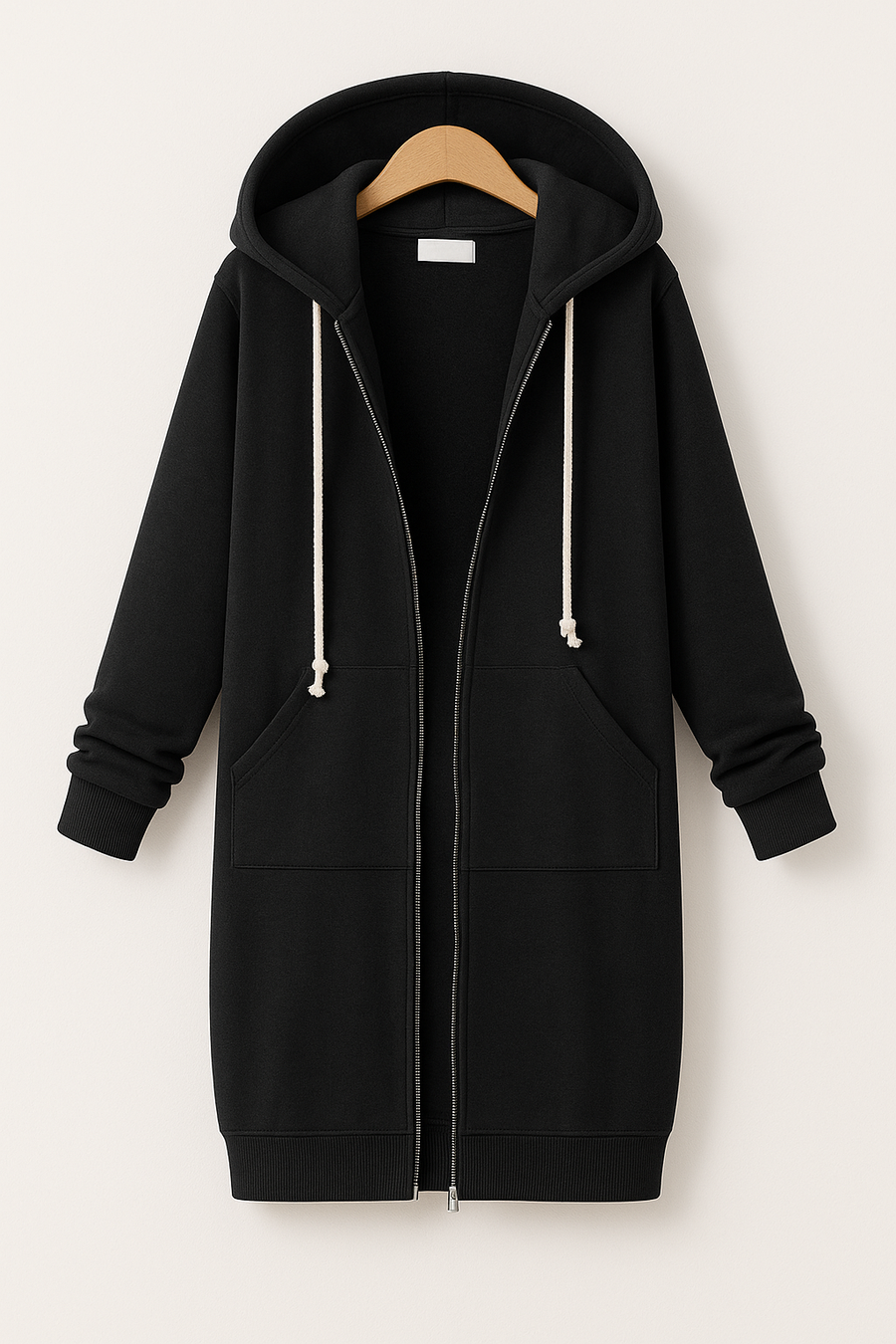 Sudadera larga para mujer con capucha y cremallera