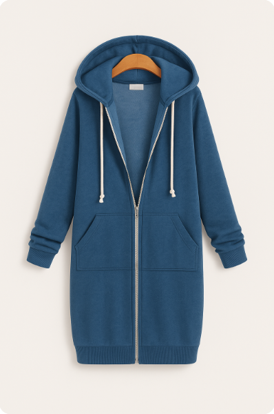 Sudadera larga para mujer con capucha y cremallera