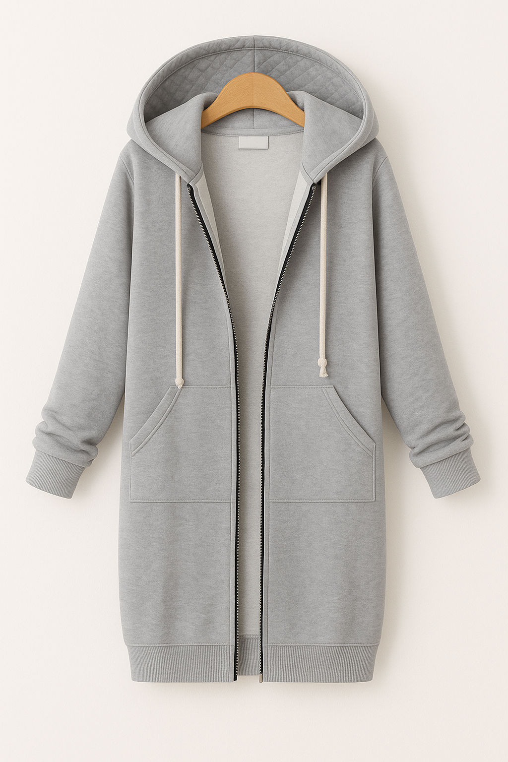 Sudadera larga para mujer con capucha y cremallera