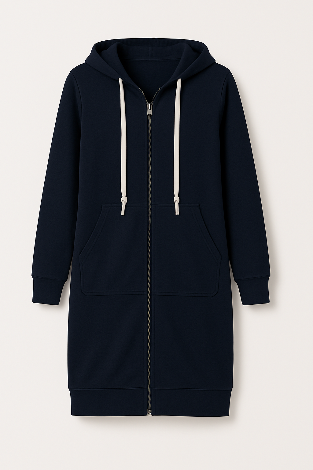 Sudadera larga para mujer con capucha y cremallera