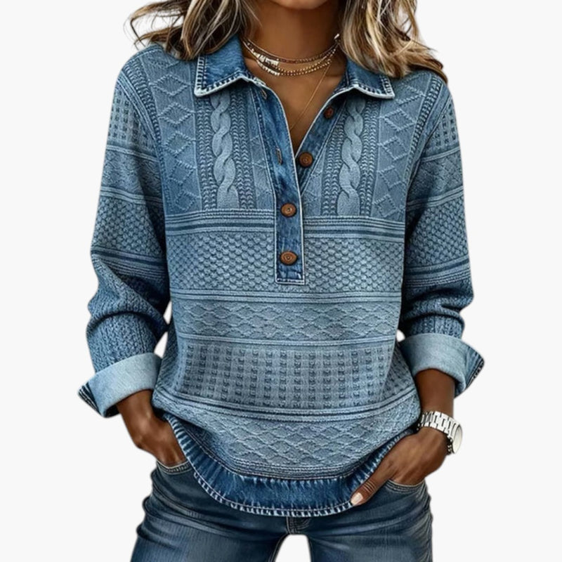 Sudadera para mujer con media abotonadura y acabado texturizado