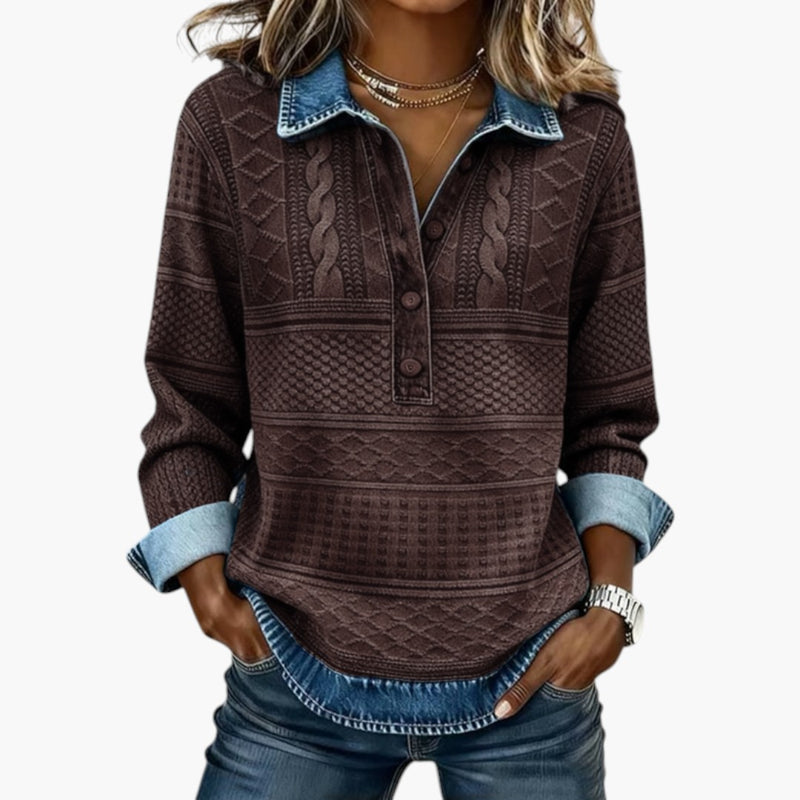Sudadera para mujer con media abotonadura y acabado texturizado