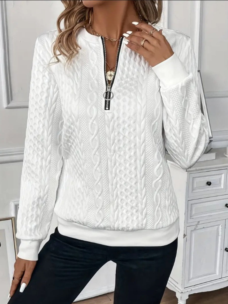 Sudadera para mujer de manga larga con media cremallera y textura