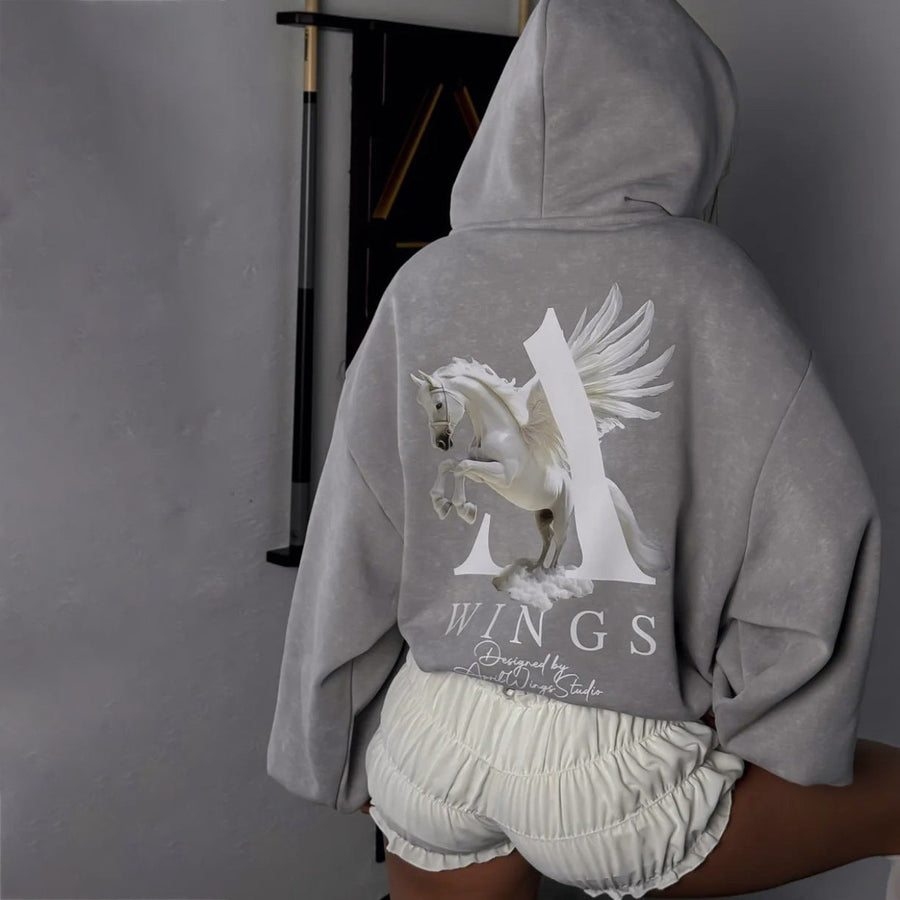 Sudadera urbana con capucha y estampado gráfico único para mujer
