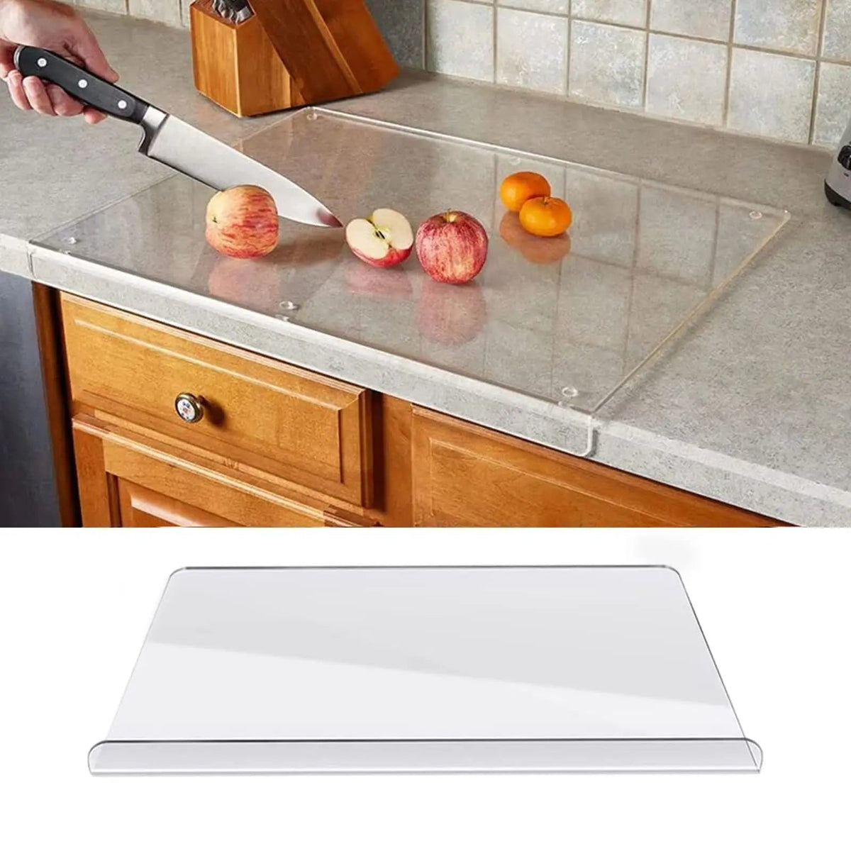 Tabla de cortar transparente – Antideslizante y discreta – Ideal para cocinas modernas