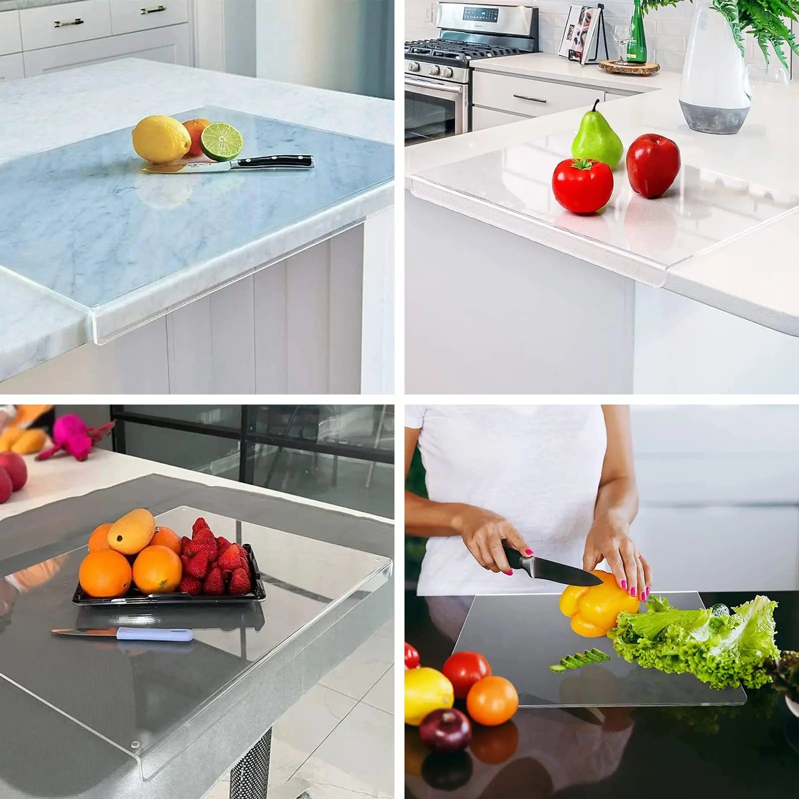 Tabla de cortar transparente – Antideslizante y discreta – Ideal para cocinas modernas