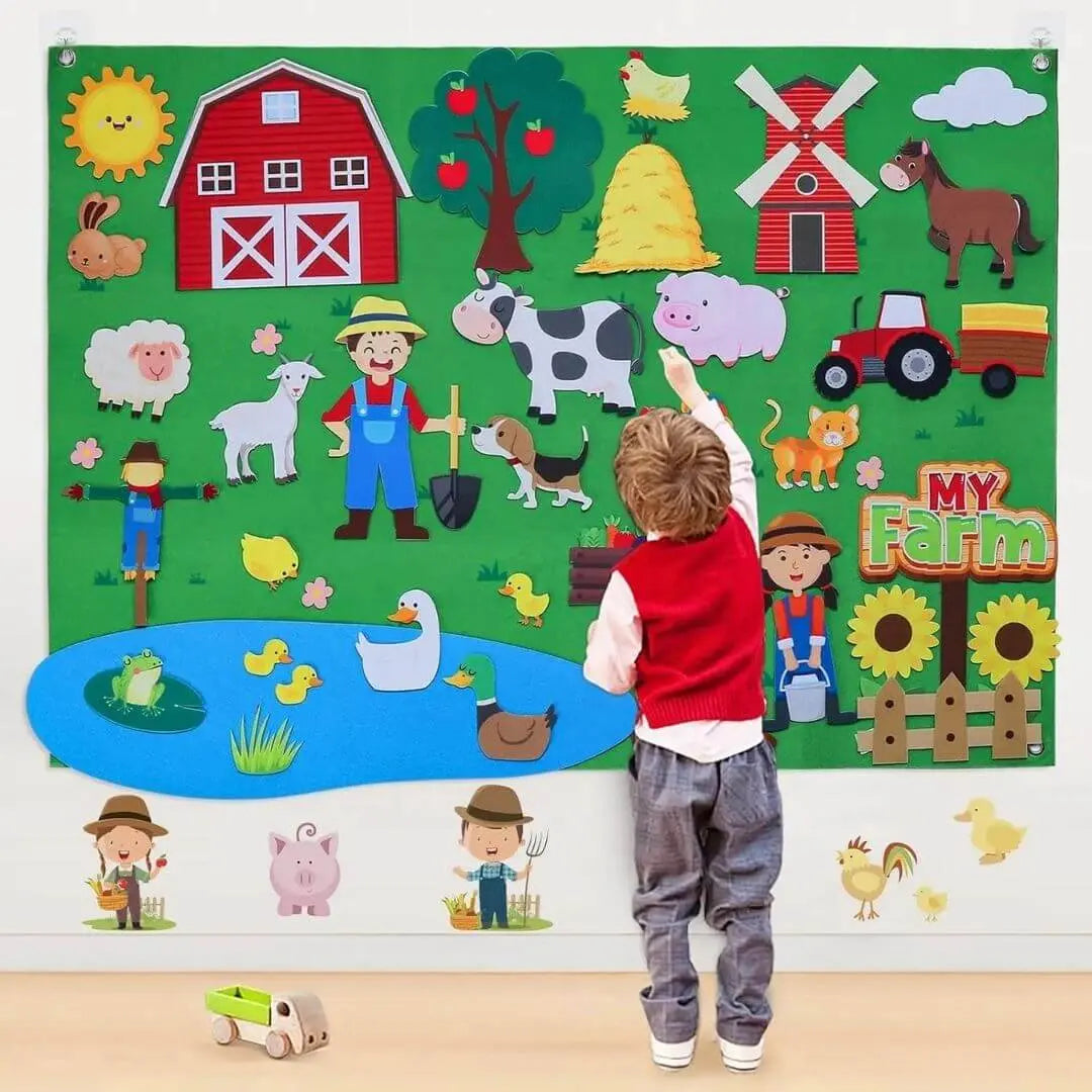Tablero de fieltro Montessori de la granja