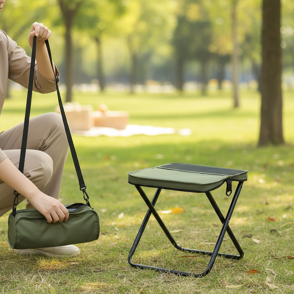 Taburete plegable de acampada con trípode