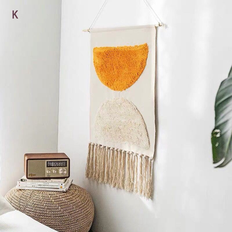 Tapiz de Pared Tejido con Estampado Geométrico y Borlas