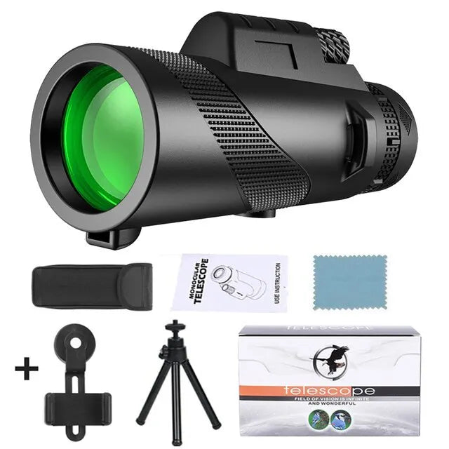 Telescopio monocular con zoom HD 80x100: Potente telescopio portátil para caza, camping y exploración al aire libre de viaje