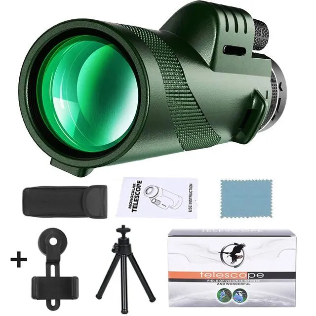 Telescopio monocular con zoom HD 80x100: Potente telescopio portátil para caza, camping y exploración al aire libre de viaje