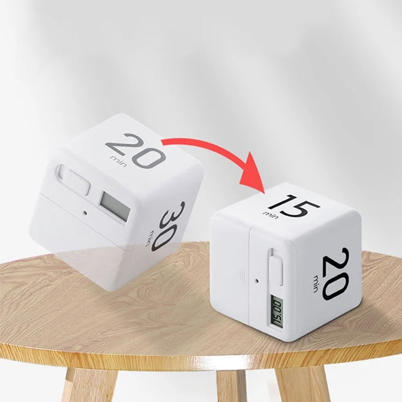 Temporizador digital portátil en forma de cubo con alarma de cuenta atrás para la productividad