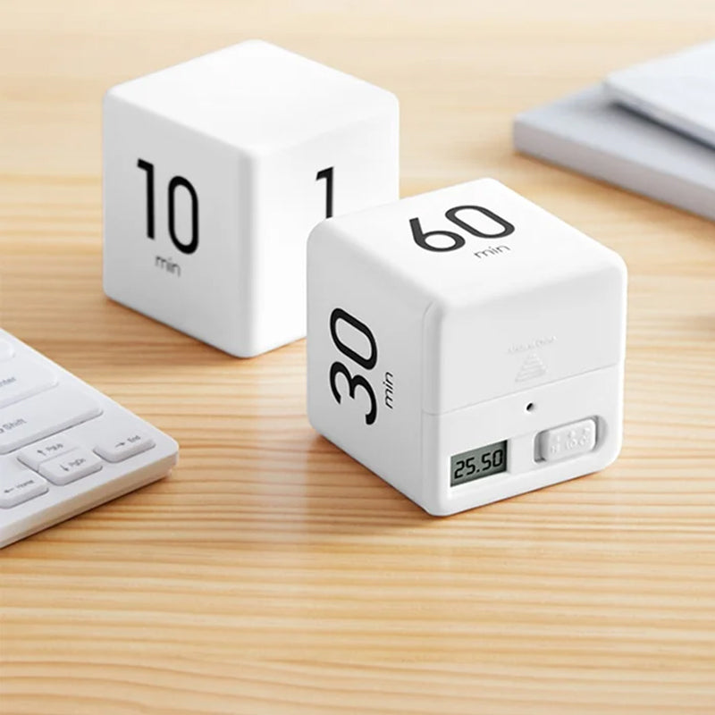 Temporizador digital portátil en forma de cubo con alarma de cuenta atrás para la productividad