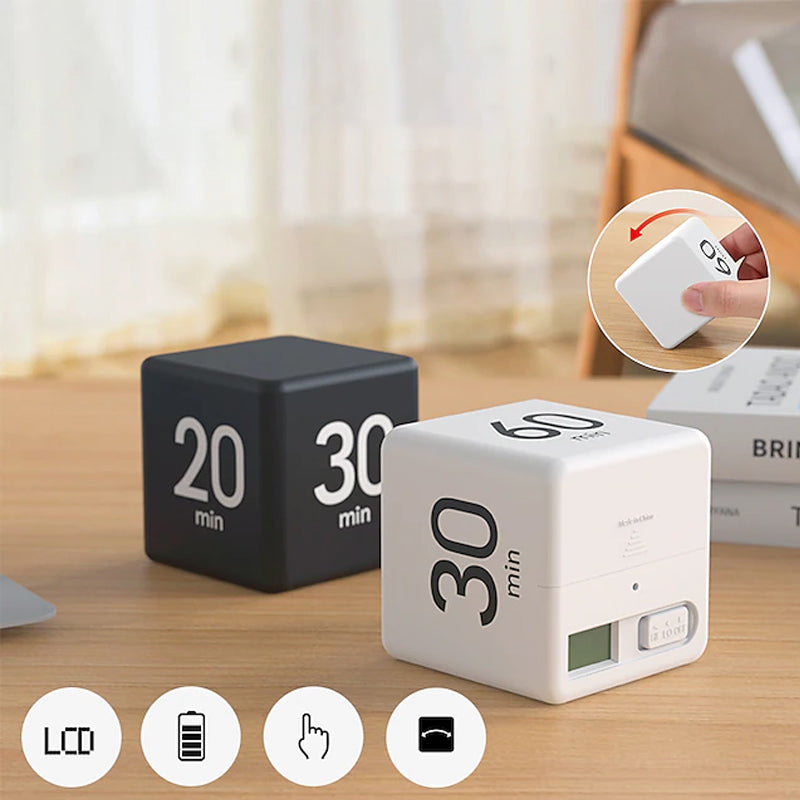 Temporizador digital portátil en forma de cubo con alarma de cuenta atrás para la productividad