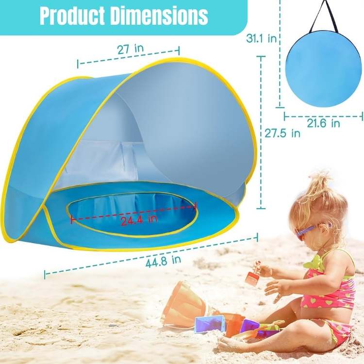 Tienda de campaña de playa pop-up para bebé con piscina integrada