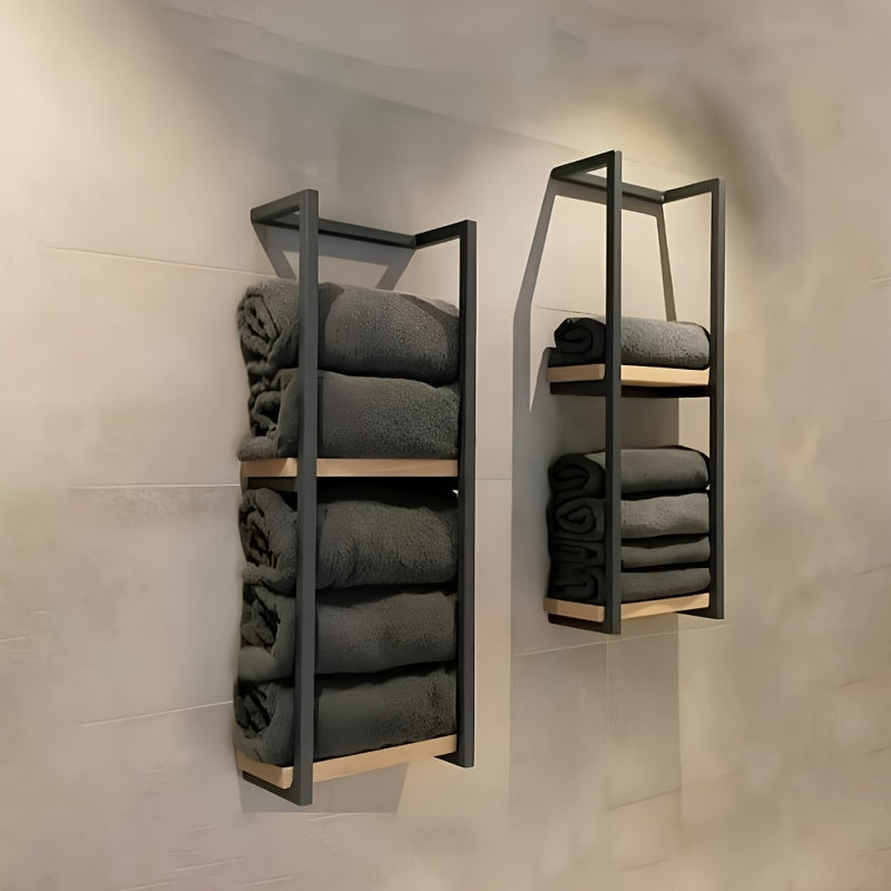 Toallero industrial con estantes – Estantería de pared elegante y funcional