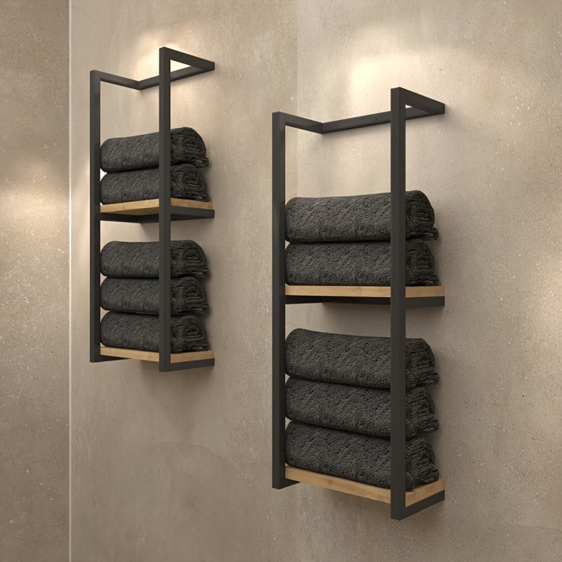 Toallero industrial con estantes – Estantería de pared elegante y funcional