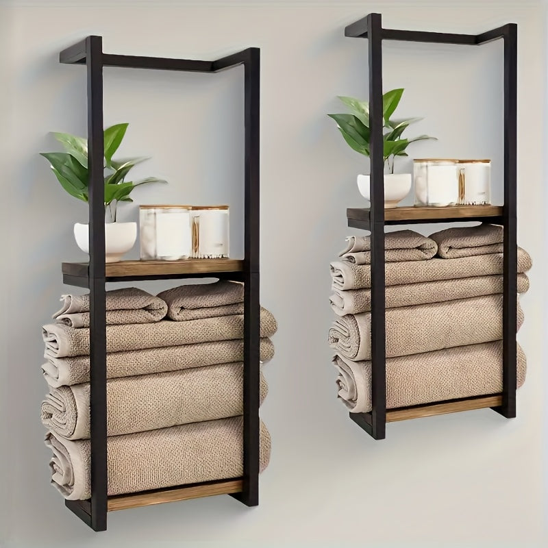 Toallero industrial con estantes – Estantería de pared elegante y funcional