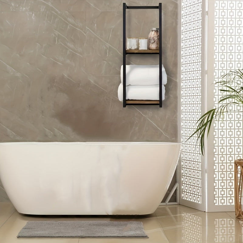 Toallero industrial con estantes – Estantería de pared elegante y funcional