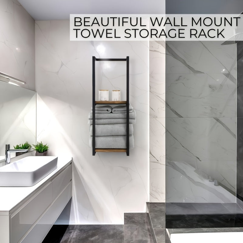 Toallero industrial con estantes – Estantería de pared elegante y funcional